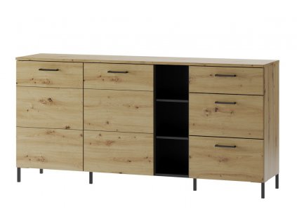Široká komoda LUCAS 48, 180 cm, dub artisan/černá mat, moderní design