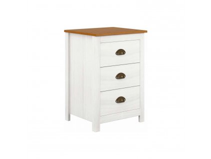 Noční stolek TOPAZIO z masivní borovice, 3 zásuvky, bílý/hnědý