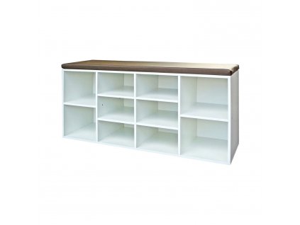 Praktický bílý botník LA PAZ s polstrovaným sedákem a 10 policemi