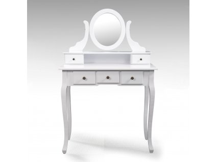 Bílý toaletní stolek STELLA s zrcadlem, MDF, 80x40x136 cm