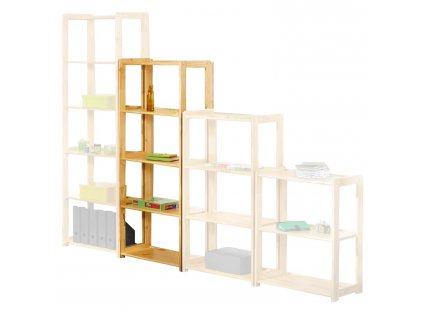 Masivní borovicová knihovna STYL s 5 policemi, lakovaná, kompaktní