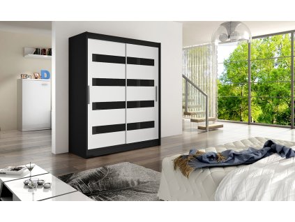 Skříň Wentura IV černá/bílá+černý pruh