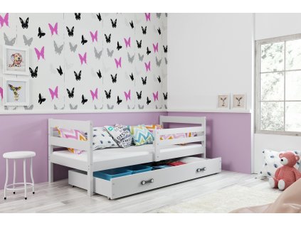 Bezpečná dětská postel Norbert 90x200 cm, bílá, borovicové dřevo