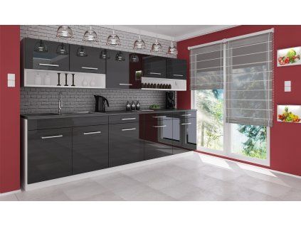 Kuchyňská linka Devil 260, černý lesk, moderní design, odolné lamino