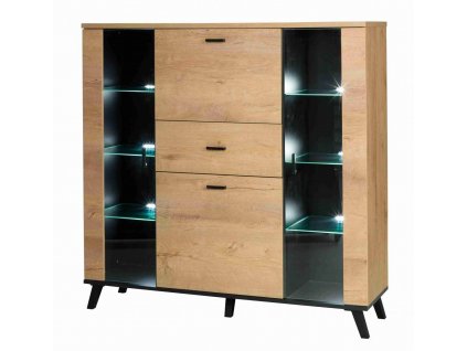 Vitrína s barem Jocker R3 dub lefkas/černá