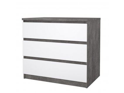 Minimalistická komoda Simplicity FALCO 235 beton/bílý lesk, úložná řešení