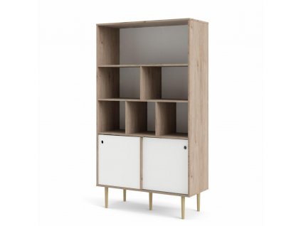Knihovna Ruby 2d hickory/bílá s posuvnými dvířky, retro design