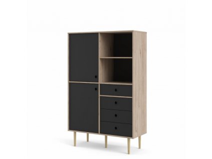 Knihovna Ruby 2d4s, hickory/černá, moderní retro design, kompaktní rozměry