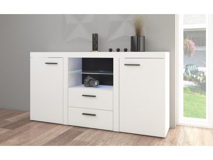 Bílá komoda Rizo 2D2S FALCO s 2 dveřmi a 2 zásuvkami, praktická a elegantní