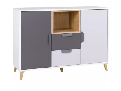 Moderní bílá komoda Poker R8 s dvířky a šuplíky, lamino 120x80x40 cm