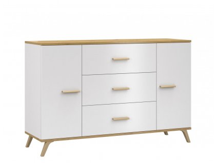 Bílá lamino komoda Roky 10 s šuplíky a dvířky - moderní design