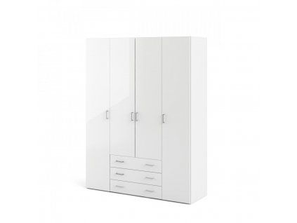 Skříň Sid 4d3s bílá/bílý lesk, 200x154x49,5 cm, moderní design FALCO