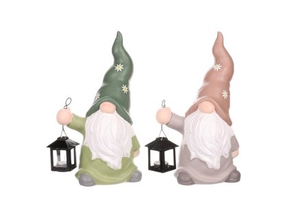 Trpaslík s lucernou - keramika, na svíčku, mix 2 barev, cena za 1 ks (Barva Vícebarevná)