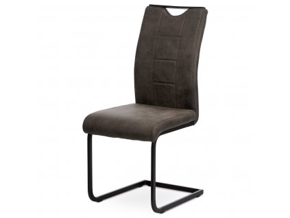 Jídelní židle, šedá látka v dekoru vintage kůže, kov - černý lak