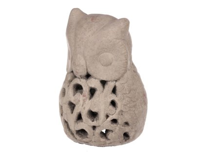 Lucerna betonová - na svíčku, tvar sovy, barva šedá (Barva Šedá)