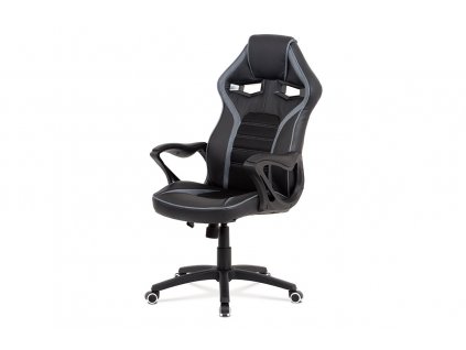 Kancelářská židle, potah černá ekokůže, černá a šedá látka MESH, černý plastový