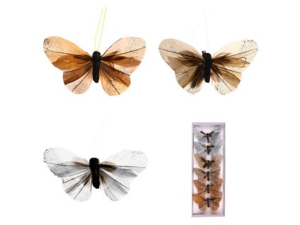 Motýl s klipem, 6ks v krabičce, mix barev, cena za 1 krabičku (Barva Vícebarevná)