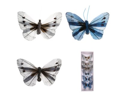 Motýl s klipem, 6ks v krabičce, mix barev, cena za 1 krabičku (Barva Šedá)
