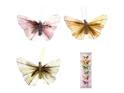 Motýl s klipem, 6ks v krabičce, mix barev, cena za 1 krabičku (Barva Růžová)