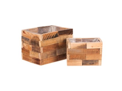 Obal na květiny ze dřeva - obdélníkový, cena za sadu 2 ks (Barva Hnědá)