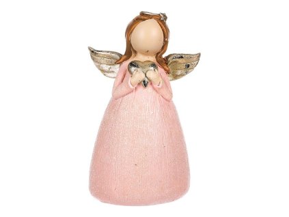 Anděl - polyresin, růžový se zlatým srdcem (Barva Růžová)