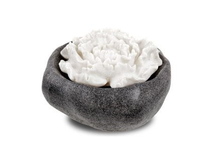 Fontána s LED osvětlením - polyresin, černá, dekor kámen a bílý květ (Barva Černá)