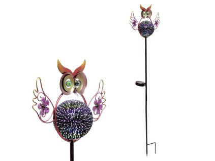 Sova s LED světlem (solar), kovová zahradní dekorace, zápich (Barva Vícebarevná)