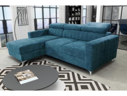 Rozkládací sedací souprava Mildred Premium L s úložným prostorem, modrá