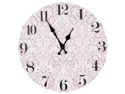 Hodiny nástěnné - pr. 34 cm, MDF, jemný květinový motiv (Barva Béžová)