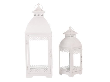 Lucerna kovová - čtyřboká, bílá, cena za sadu 2 ks (Barva Bílá)