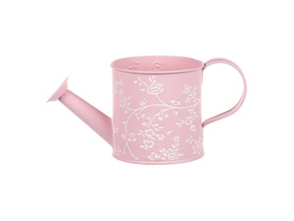 Obal kovový - konev, v růžové barvě s bílými růžemi (Barva Růžová)