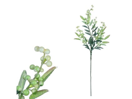 Jeřabiny - umělá větev, krémovo-zelené bobule (Barva Zelená)