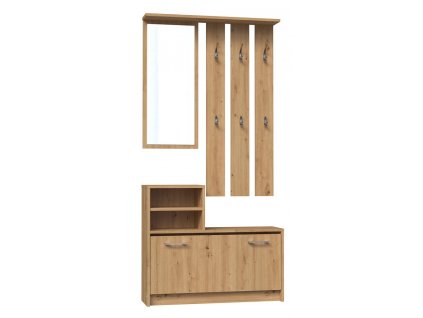 Praktická předsíňová stěna Jantar 180x85 cm, dub artisan s policemi a zrcadlem