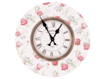 Hodiny nástěnné - pr. 34 cm, MDF, květinový motiv (Barva Červená)