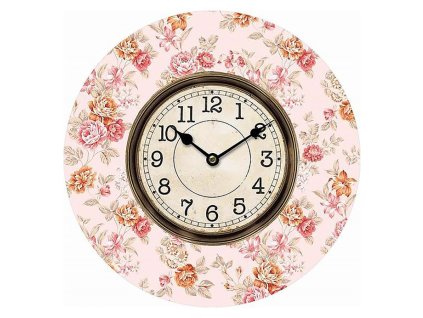 Hodiny nástěnné - pr. 34 cm, MDF, květinový motiv (Barva Růžová)