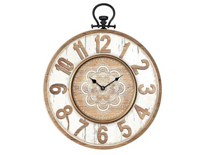 Hodiny nástěnné - pr. 40 cm, MDF, motiv mandaly ve středu (Barva Přírodní)
