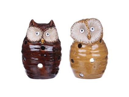 Sova keramická - na čaj. svíčku, mix 2 druhů, cena za 1 ks (Barva Hnědá)