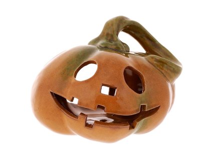 Dýně keramická - s obličejem, na svíčku, oranžovo-hnědá (Barva Oranžová)