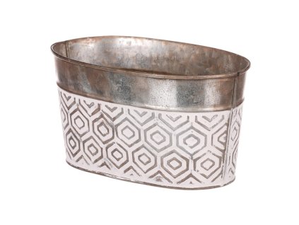 Obal kovový - oválný truhlík, s ornamenty, bílo-měděný (Barva Měděná)