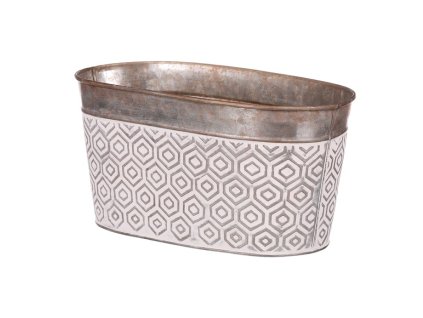 Obal kovový - oválný truhlík, s ornamenty, bílo-měděný (Barva Měděná)