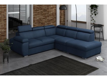 Pohodlná rozkládací sedací souprava Bodie II pravá modrá s úložným prostorem
