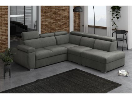 Rozkládací sedací souprava Bodie II pravá, šedá, s úložným prostorem