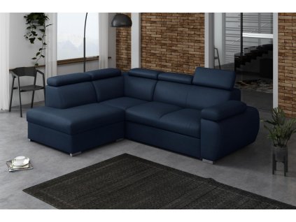 Rozkládací levá sedací souprava Bodie IV, modrá, s úložným prostorem