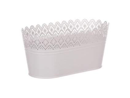 Obal kovový - truhlík, krajkový okraj, barva šedá (Barva Šedá)