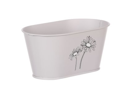 Obal kovový - truhlík s kopretinami, barva šedá (Barva Šedá)