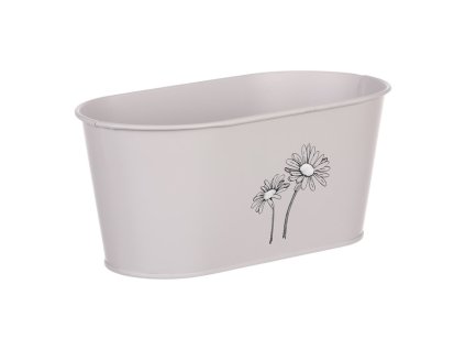 Obal kovový - truhlík s kopretinami, barva šedá (Barva Šedá)