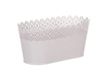 Obal kovový - truhlík, krajkový okraj, barva šedá (Barva Šedá)