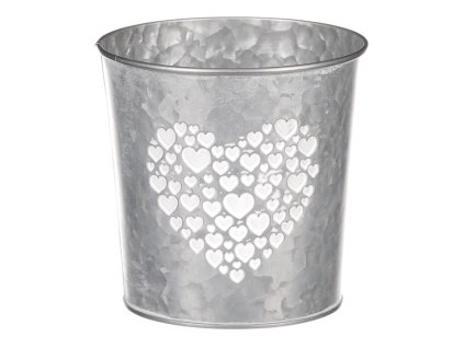 Obal z kovu na květiny, v zinkové barvě se srdcem. (Barva Šedá)