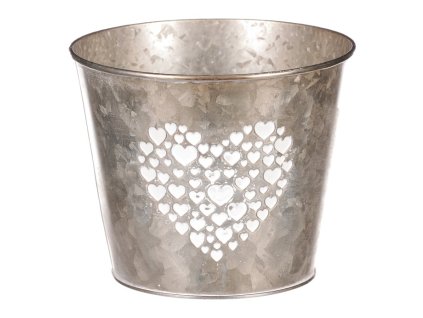 Obal z kovu na květiny, v tmavě krémové barvě se srdcem (Barva Krémová)