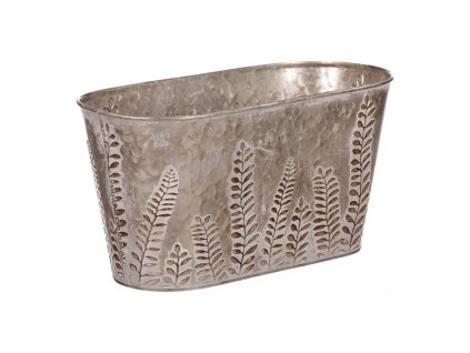 Truhlík z kovu na květiny, v tmavě krémové barvě s kapradím (Barva Krémová)